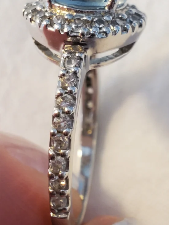 Silver 925 FAS Blue Crystal Halo Ring - Picture 7 of 9